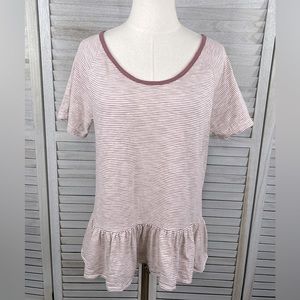 LUCKY BRAND Striped Peplum Hem Tee Dusty Rose-Large